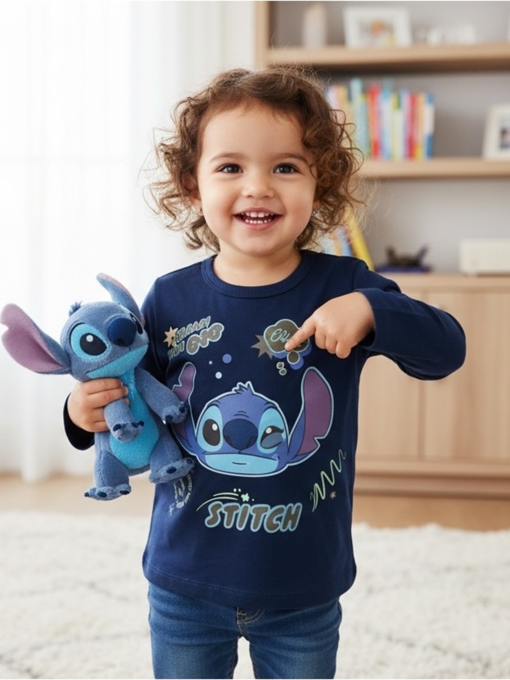 Disney Navy Blue Stitch Long-Sleeve Tee for Kids